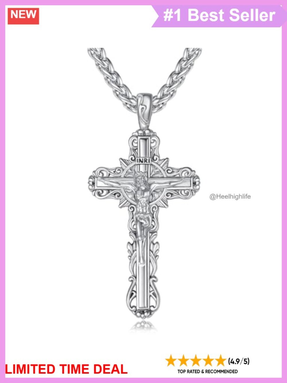 925 Sterling Silver Cross Crucifix Pendant Necklace 24" Wheat Chain Men Women